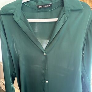 Zara Teal Button-Down Collared Blouse